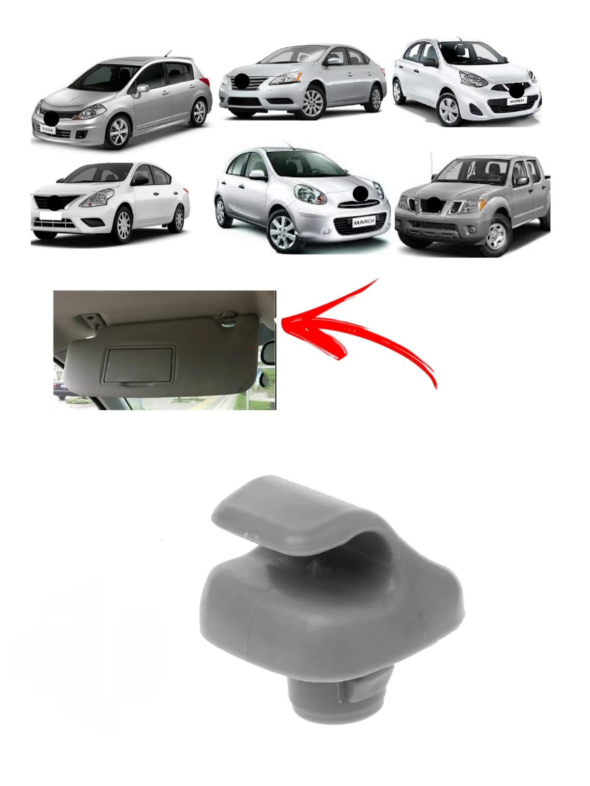 Suporte Presilha Grampo Para Sol Cinza Niss Frontier March Versa Sentra Tiida 2009 2010 2011 2012 2013 2014 2015 2016