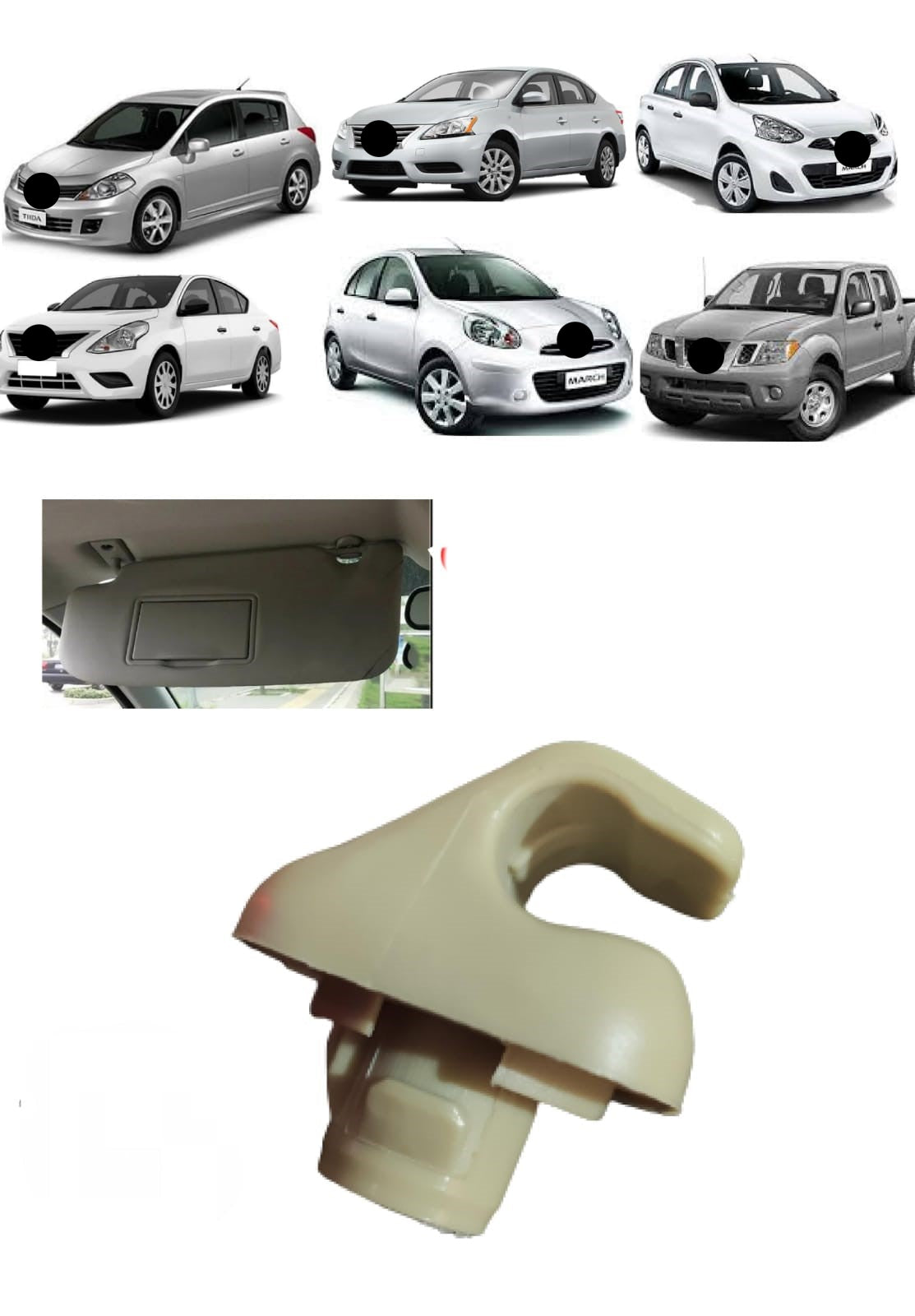 Suporte Presilha Grampo Para Sol Bege Niss Frontier March Versa Sentra Tiida 2009 2010 2011 2012 2013 2014 2015 2016