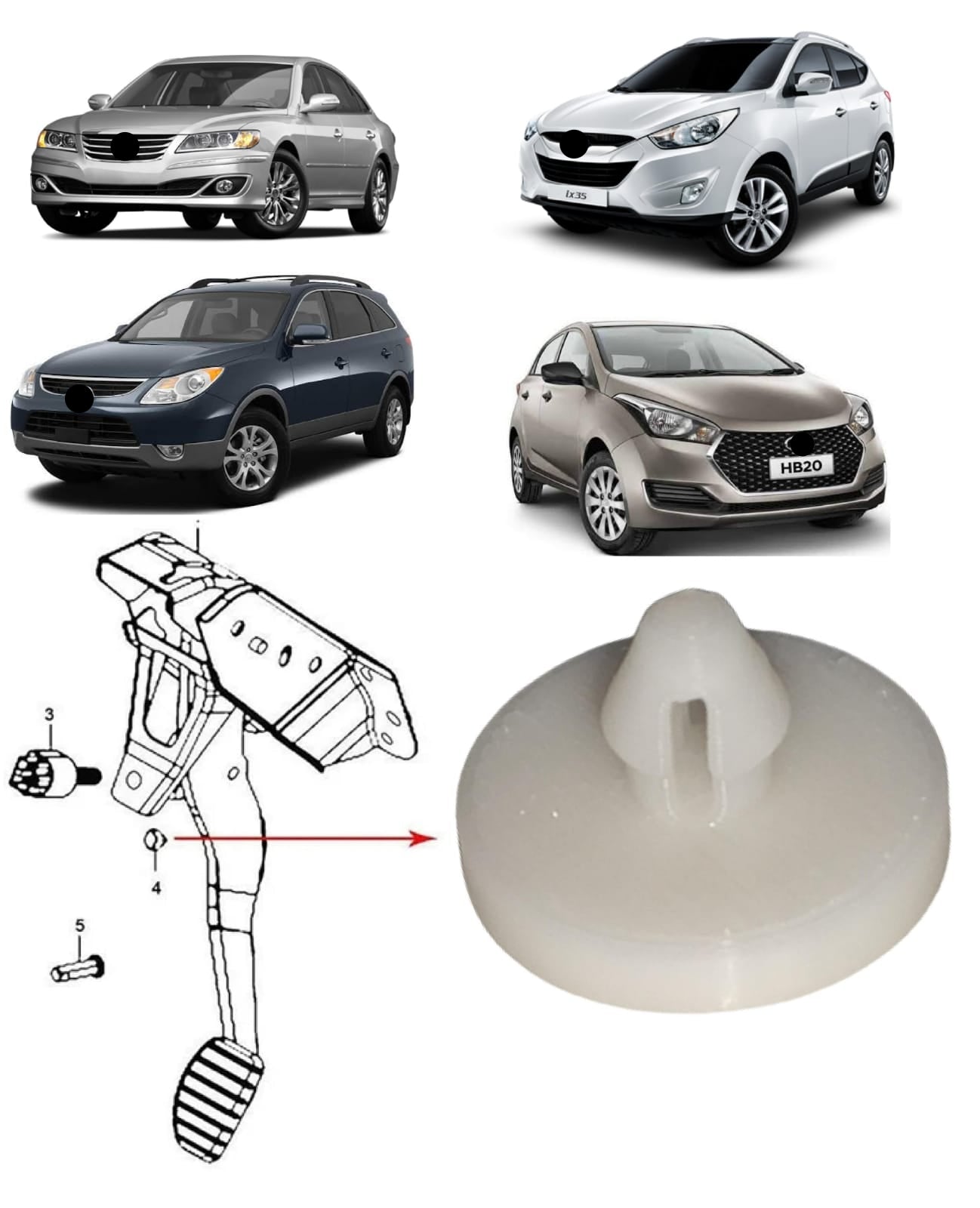 Pino Suporte Bucha Reforçada Pedal Sensor Luz Freio do Interruptor Embreagem Tucson Hb20 Azera I30 Ix35 Sonata Santa fé