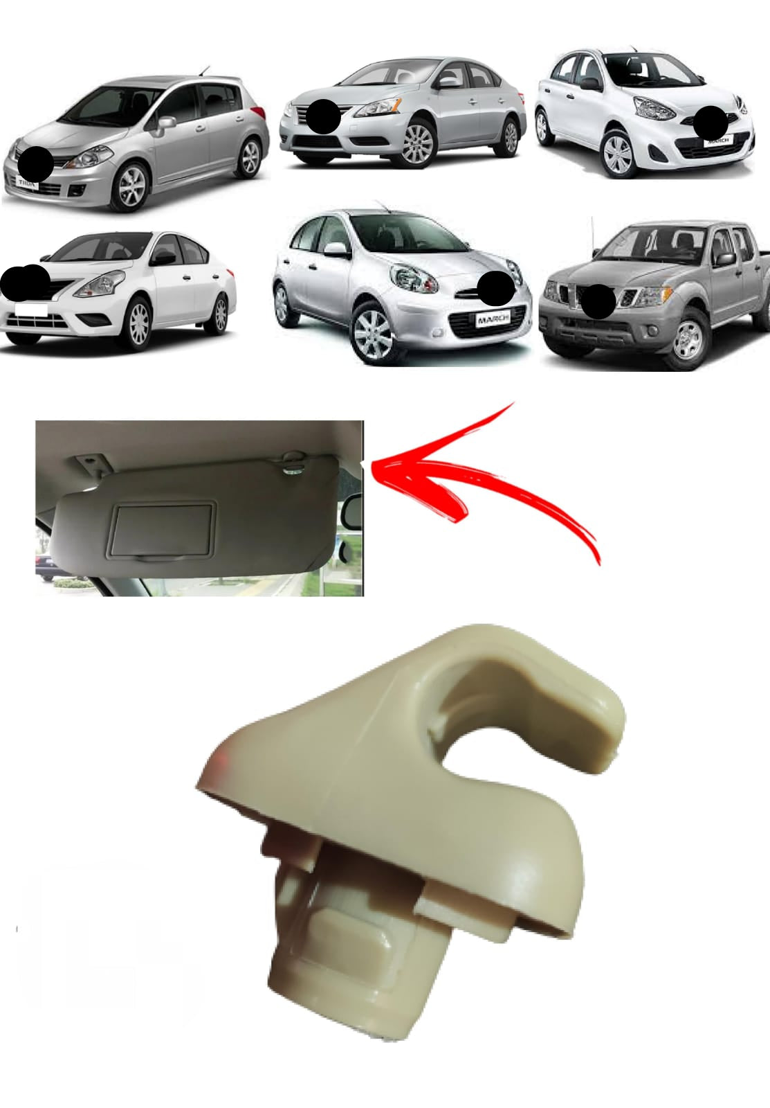 Suporte Presilha Grampo Para Sol Bege Niss Frontier March Versa Sentra Tiida 2009 2010 2011 2012 2013 2014 2015 2016