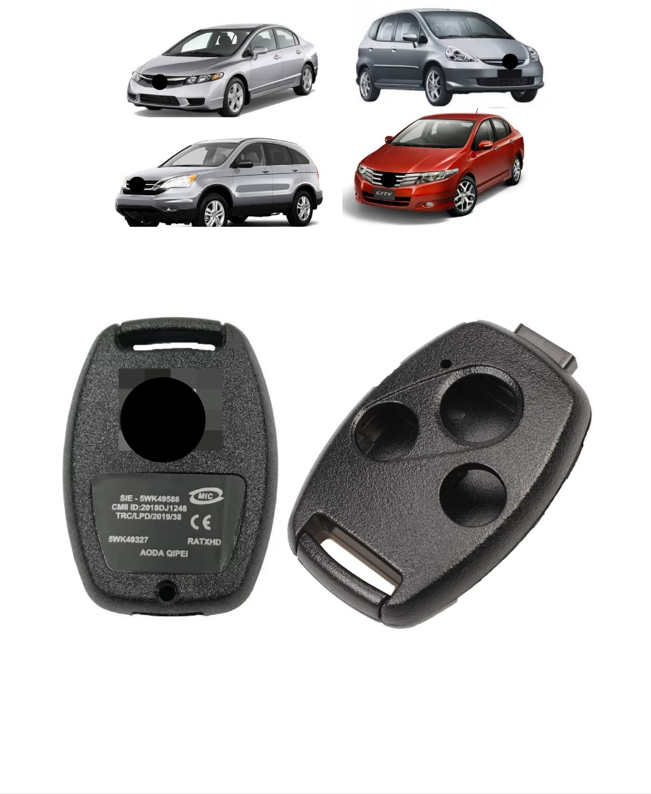 Capa Carcaça Oca da Chave Contato Hon Civic City Fit 3 Botoes Sem Panico Sem Lamina 2007 2008 2009 2010 2011 2012 2013